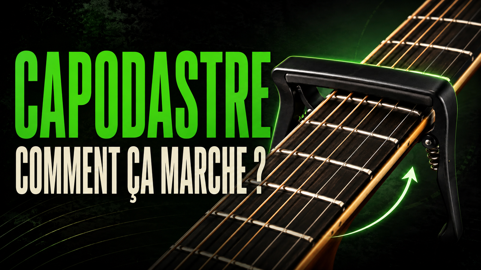 capodastre à pince posé sur le manche d'une guitare folk