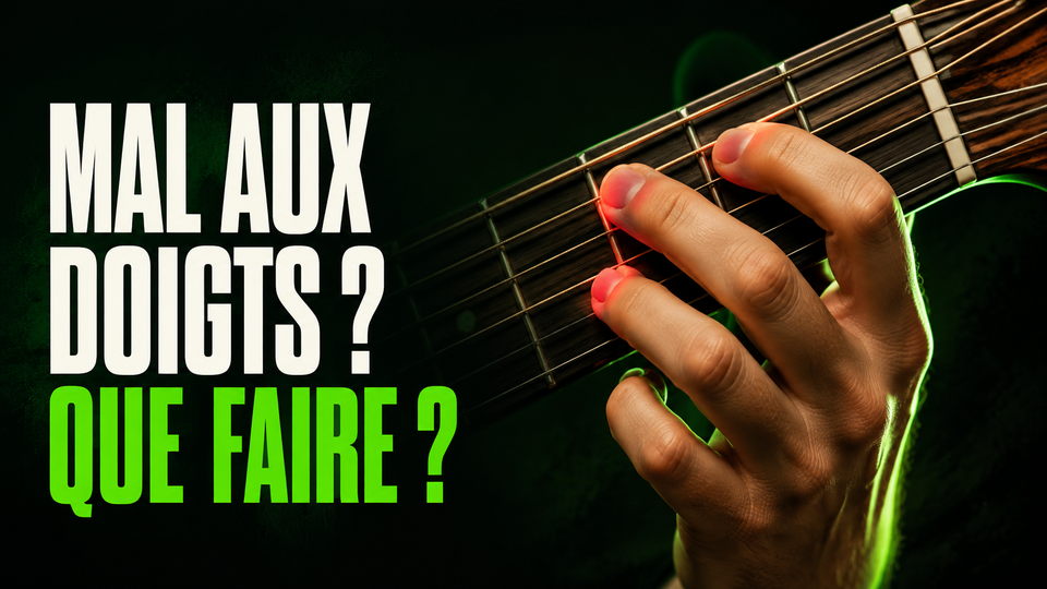 mal aux doigts guitare : bout des doigts appuyés sur les cordes du manche